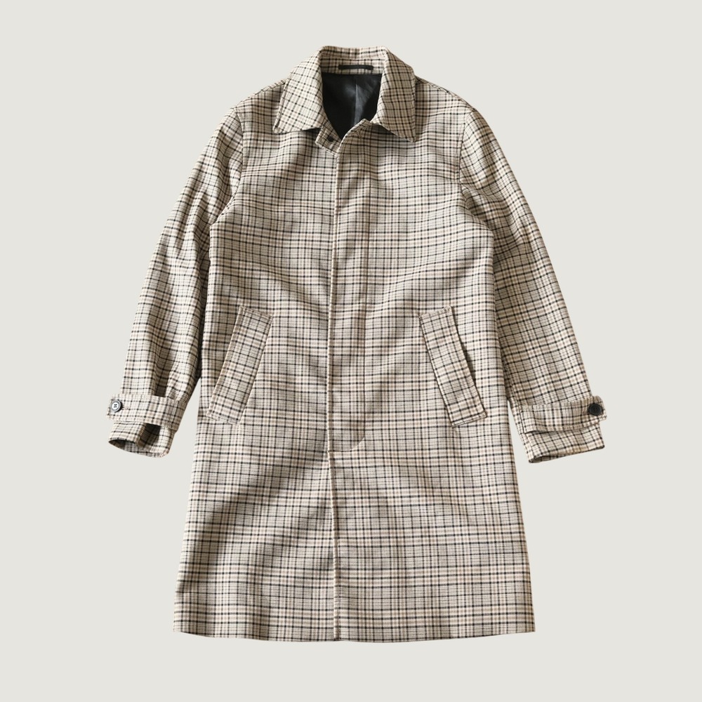 H&M Man Car Coat Plaid Tan Brown Hidden Button Overcoat Size S Fall Trench